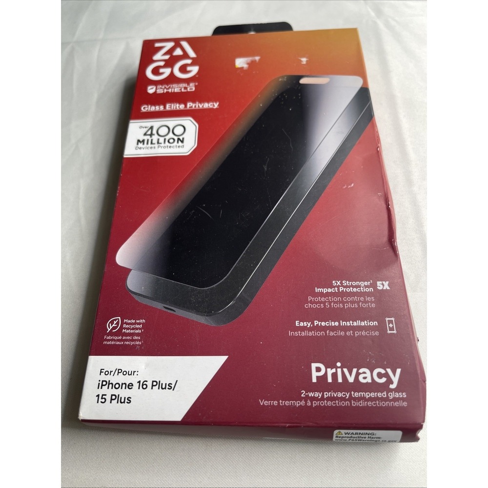 ZAGG InvisibleShield Glass Elite Privacy Screen Protector iPhone 16 Plus 15 Plus